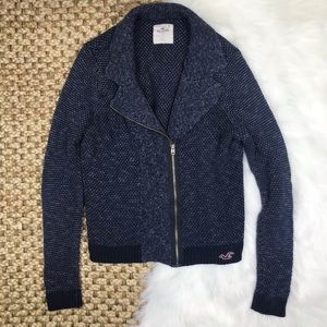 Hollister Blue Knit Zip Front Sweater